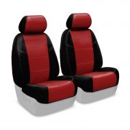 Coverking Custom Fit Front 50/50 Bucket Seat Cover for Select Mercedes-Benz C-Class Models - Premium Leatherette 2-Tone (Red with Black Sides)