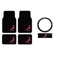 Covers BDK A Set of 5 Piece Automotive Gift Set: 2 Front and 2 Rear Carpet Floor Mats and 1 Wheel Cover - Pink High Heel