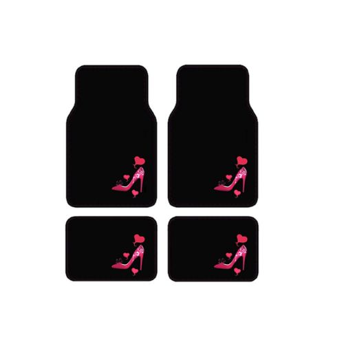  Covers BDK A Set of 5 Piece Automotive Gift Set: 2 Front and 2 Rear Carpet Floor Mats and 1 Wheel Cover - Pink High Heel