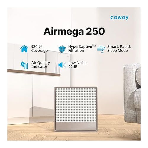  Coway Airmega 250 Smart Air Purifier, True HEPA Air Purifier with Smart Technology, Covers 930 sq. ft.