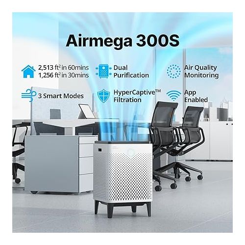  Coway Airmega 300S App-Enabled Smart Technology Compatible with Amazon Alexa True HEPA Air Purifier, 1,256 sq.ft, White