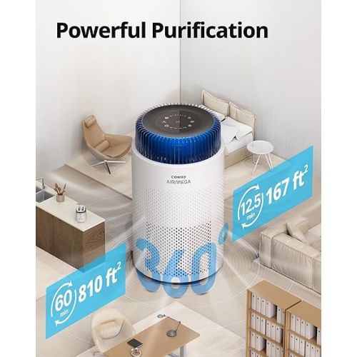  Coway Airmega 100 True HEPA Air Purifier with Air Quality Monitoring, Auto Mode, Sleep Mode, Timer, Filter Indicator, Night Light
