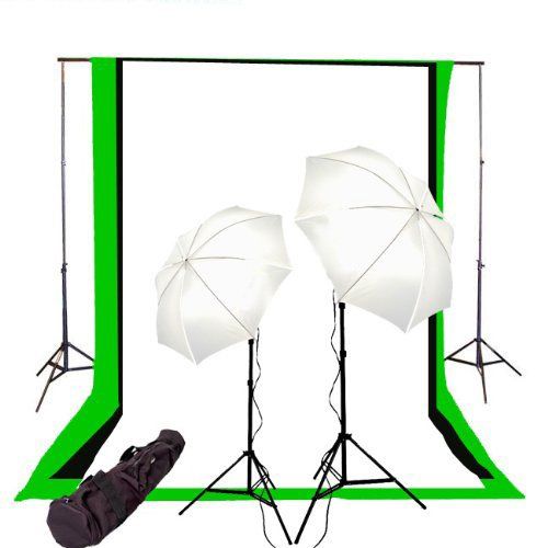  CowboyStudio PhotographyVideo Studio Lighting Kit with Black, White, and Green 6 feet x 9 feet Muslins Backdrop and Background Support System