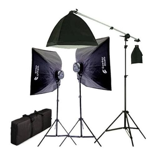  CowboyStudio Complete Photography and Video Stuido 2275 Watt Softbox Continuous Lighting Boom Kit with 6ft x9ft Black White Muslin Backgrounds and Backdrop Support Stands