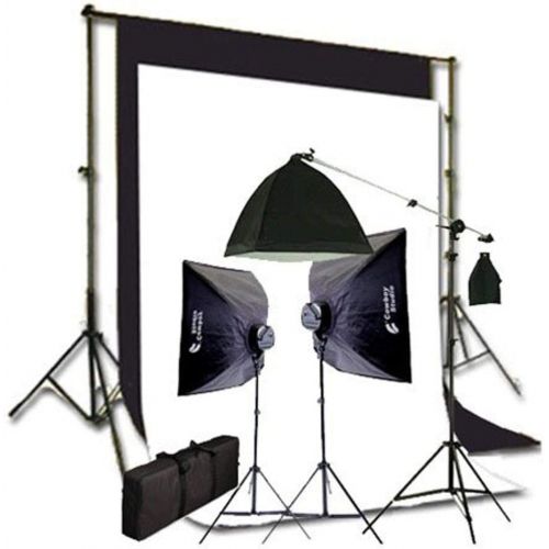  CowboyStudio Complete Photography and Video Stuido 2275 Watt Softbox Continuous Lighting Boom Kit with 6ft x9ft Black White Muslin Backgrounds and Backdrop Support Stands