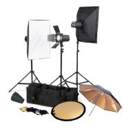 CowboyStudio Photo Studio Three Monolight Flash Lighting Kit with Carrying Case - 3 Studio FlashStrobe, 2 Softboxes, 1 Barndoor