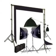 CowboyStudio Complete Photography and Video Stuido 2275 Watt Softbox Continuous Lighting Boom Kit with 10ft x12ft Black White Muslin Backgrounds and Backdrop Support Stands