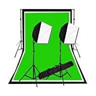 CowboyStudio Photography Photo Studio Video 600 Watt Quick Softbox Lighting Kit with 10 feet x 12 feet Black, White and Green Muslins Backdrops and Background Support System with C