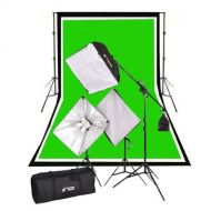 CowboyStudio newcb+w13+VL-9004s-B6 Complete 2000 Watt Softbox Continuous Lighting Boom Kit with 10 x 12 Feet White Muslin Background and Backdrop Support Stand