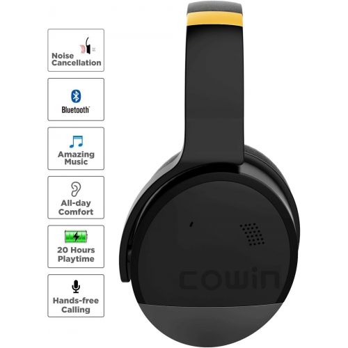  COWIN E8 [Upgraded] Active Noise Cancelling Headphone Bluetooth Headphones Microphone Hi-Fi Deep Bass Wireless Headphones Over Ear 20 Hour Playtime Travel Work TV Computer Phone -