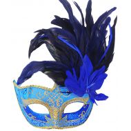 Coxeer Masquerade Mask Venetian Halloween Costume Mask with Feather