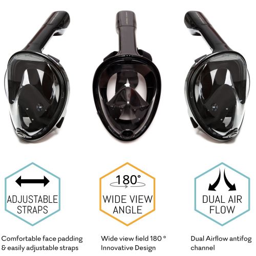  Cozia design cozia design Snorkel Set with Snorkel MASK - Swim FINS Included - Snorkel MASK Full FACE with Adjustable Flippers - 180° Panoramic View Full face Snorkel mask and Open Heel Snorkel