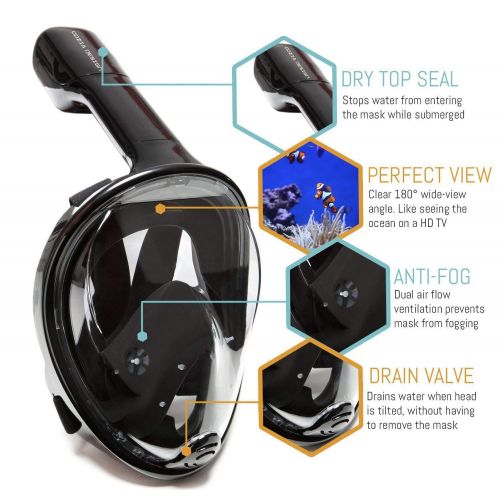  Cozia design cozia design Snorkel Set with Snorkel MASK - Swim FINS Included - Snorkel MASK Full FACE with Adjustable Flippers - 180° Panoramic View Full face Snorkel mask and Open Heel Snorkel
