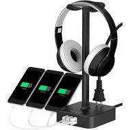 Cozoo Headphone Stand with USB Charger COZOO Desktop Gaming Headset Holder Hanger with 3 USB Charging Station and 2 Outlets Power Strip - Suitable for Gaming, DJ, Wireless Earphone Displ