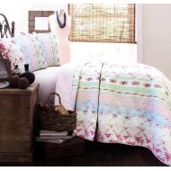 Cozy Line Home Fashions Daisy Field Bedding Quilt Set, Pink White Flower Floral Embroidered Real Patchwork 100% Cotton Reversible Coverlet Bedspread, Gifts for Girl (Wild Rose, Kin