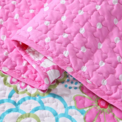  Cozy Line Pink Floral 2-Pcs Quilt Sets Reversible Polka Dot Little Girl Bed (Pink Floral, Full/Queen - 3 Piece)