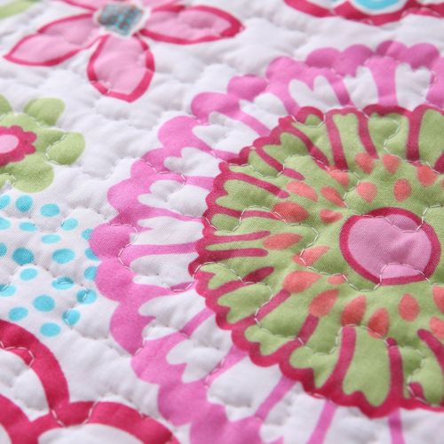  Cozy Line Pink Floral 2-Pcs Quilt Sets Reversible Polka Dot Little Girl Bed (Pink Floral, Full/Queen - 3 Piece)