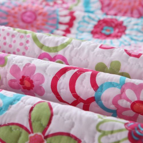 Cozy Line Pink Floral 2-Pcs Quilt Sets Reversible Polka Dot Little Girl Bed (Pink Floral, Full/Queen - 3 Piece)