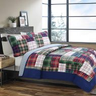 Cozy Line Home Fashions Nate Patchwork Navy/Blue/Green/Red Plaid Cotton Quilt Bedding Set, Reversible Coverlet,Bedspread for Boy/Men/Him (England Patchwork, Queen - 3 Piece)