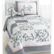 Cozy Line Home Fashions Scottie Pup White Grey Dog Pattern Printed Patchwork Cotton Bedding Quilt Set Coverlet Bedspreads (Grey/White, Twin - 3 Piece: 1 Quilt + 1 Standard Sham + 1