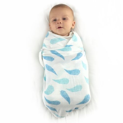  Bamboo Muslin Swaddle Blankets - 3 Pack - Aqua Feather Chevron - Softest Muslin Swaddles by Cozy Babe