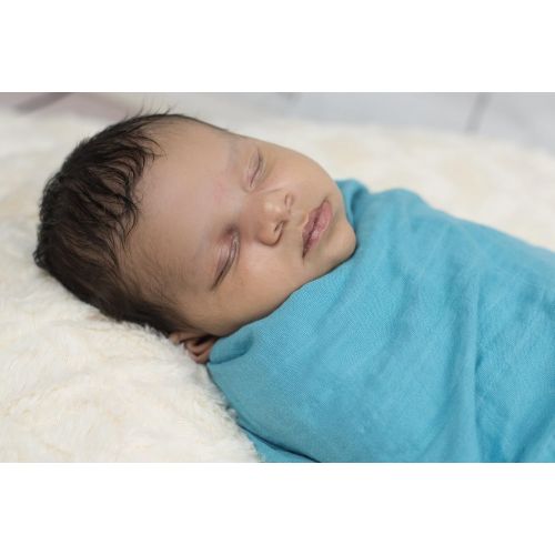  Bamboo Muslin Swaddle Blankets - 3 Pack - Aqua Feather Chevron - Softest Muslin Swaddles by Cozy Babe