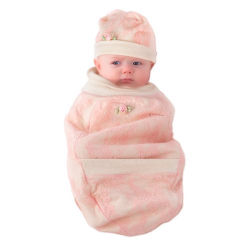  Cozy CocoonSuper Easy Swaddling Outfit with Matching Hat - Jasmine Lace, 3-6 Months