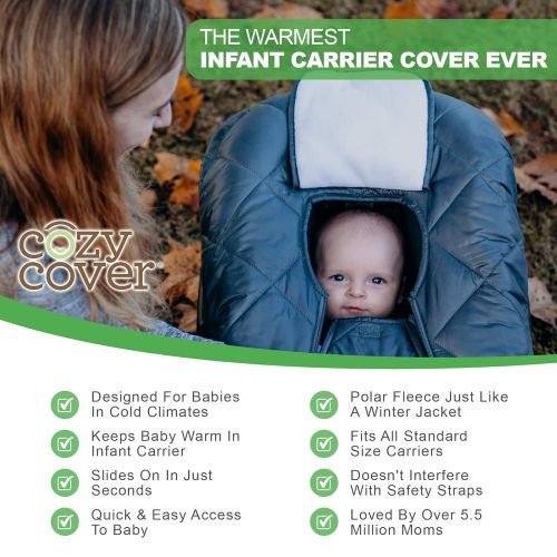  Cozy Cover Premium Infant Car Seat Cover (Charcoal) with Polar Fleece - The Industry Leading Infant Carrier Cover Trusted by Over 5.5 Million Moms for Keeping Your Baby Warm