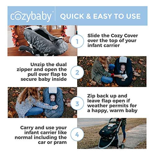  Cozy Cover Premium Infant Car Seat Cover (Charcoal) with Polar Fleece - The Industry Leading Infant Carrier Cover Trusted by Over 6 Million Moms for Keeping Your Baby Warm