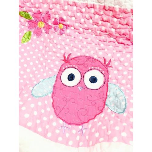  [아마존베스트]Cozy Line Home Fashions Cute Owl Pink Blue Green Birds Print Pattern Bedding Quilt Set, 100% Cotton Reversible Coverlet, Bedspreads (Twin - 2 Piece: 1 Quilt + 1 Standard Sham)