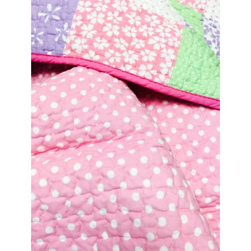  [아마존베스트]Cozy Line Home Fashions Cute Owl Pink Blue Green Birds Print Pattern Bedding Quilt Set, 100% Cotton Reversible Coverlet, Bedspreads (Twin - 2 Piece: 1 Quilt + 1 Standard Sham)