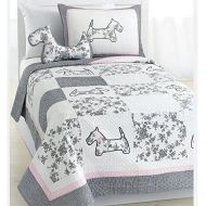 [아마존베스트]Cozy Line Home Fashions Scottie Pup Pink White Grey Dog Flower Pattern Printed Patchwork Cotton Bedding Quilt Set Coverlet Bedspreads (Grey/White, Twin - 2 Piece: 1 Quilt + 1 Stand