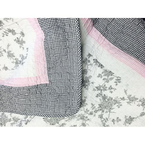  [아마존베스트]Cozy Line Home Fashions Scottie Pup Pink White Grey Dog Flower Pattern Printed Patchwork Cotton Bedding Quilt Set Coverlet Bedspreads (Grey/White, Twin - 2 Piece: 1 Quilt + 1 Stand