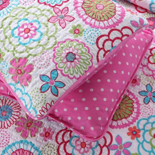  [아마존베스트]Cozy Line Home Fashions Mariah Pink Polka Dot Colorful Reversible Quilt Bedding Set, Coverlet, Bedspreads (Twin - 2 Piece: 1 Quilt + 1 Standard Sham)