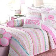 [아마존베스트]Cozy Line Home Fashions Pink Greta Pastel Polka Dot Flower 100% Cotton Reversible Quilt Bedding Set (Twin - 2 Piece)