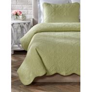 Cozy Line Home Fashions 3 Piece Blantyre Scalloped Edge Cotton Quilt Set, King, Green