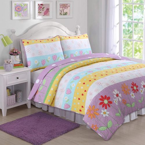  Cozy Line Home Fashions Anya Floral Bedding Quilt Set, Grey Yellow White Sunflower Flower Printed Reversible Coverlet Bedspread Gifts for Kids Women (Yellow Sunflower, FullQueen -