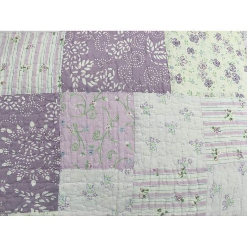  Cozy Line Home Fashions Love of Lilac Bedding Quilt Set, Light Purple Orchid Lavender Floral Real Patchwork 100% Cotton Reversible Coverlet, Bedspread, Gifts for Girls Women (Lilac