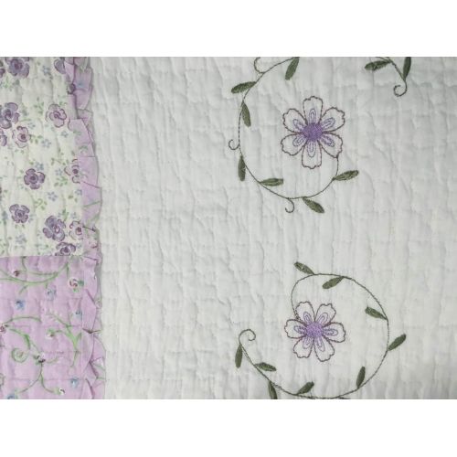  Cozy Line Home Fashions Love of Lilac Bedding Quilt Set, Light Purple Orchid Lavender Floral Real Patchwork 100% Cotton Reversible Coverlet, Bedspread, Gifts for Girls Women (Lilac