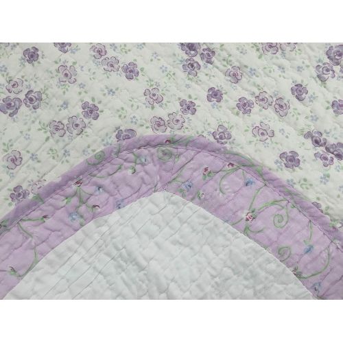  Cozy Line Home Fashions Love of Lilac Bedding Quilt Set, Light Purple Orchid Lavender Floral Real Patchwork 100% Cotton Reversible Coverlet, Bedspread, Gifts for Girls Women (Lilac