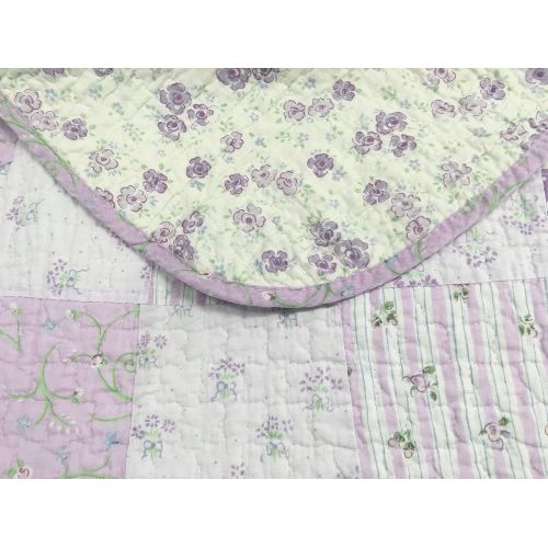  Cozy Line Home Fashions Love of Lilac Bedding Quilt Set, Light Purple Orchid Lavender Floral Real Patchwork 100% Cotton Reversible Coverlet, Bedspread, Gifts for Girls Women (Lilac