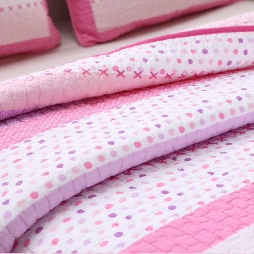  100% Cotton Lightweight but Warm Pink Butterfly Stripe Hearts Girls Bedding Quilt Set FullQueen by Cozy Line Home Fashions