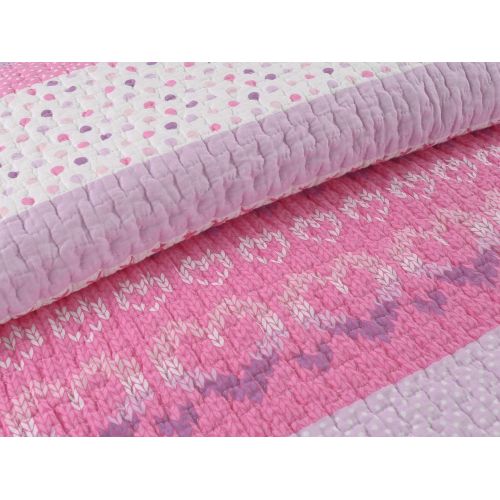  100% Cotton Lightweight but Warm Pink Butterfly Stripe Hearts Girls Bedding Quilt Set FullQueen by Cozy Line Home Fashions