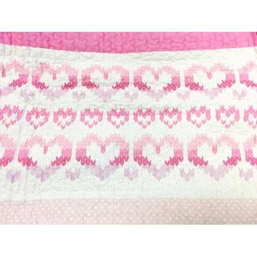  100% Cotton Lightweight but Warm Pink Butterfly Stripe Hearts Girls Bedding Quilt Set FullQueen by Cozy Line Home Fashions