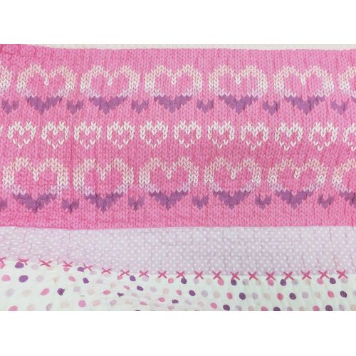  100% Cotton Lightweight but Warm Pink Butterfly Stripe Hearts Girls Bedding Quilt Set FullQueen by Cozy Line Home Fashions