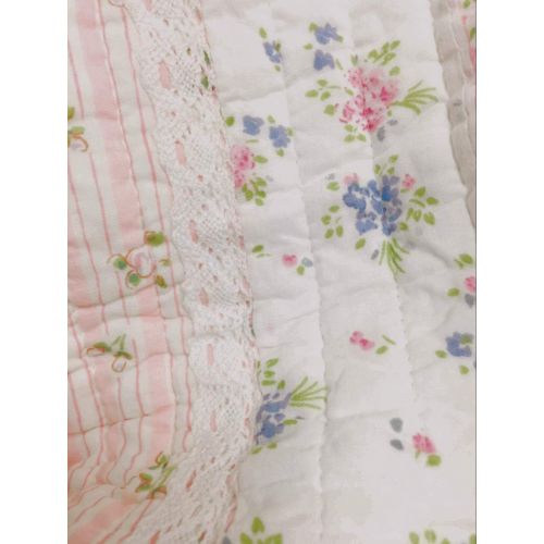  Cozy Line Home Fashions Pink Greta Pastel Polka Dot Green Blue Stripe Flower Print Cotton Bedding Quilt Set, Reversible Coverlet, Bedspread, Gifts for Kids Girls (Pastel Set, Full