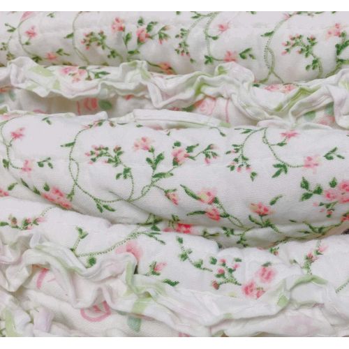  Cozy Line Home Fashions Pink Greta Pastel Polka Dot Green Blue Stripe Flower Print Cotton Bedding Quilt Set, Reversible Coverlet, Bedspread, Gifts for Kids Girls (Pastel Set, Full