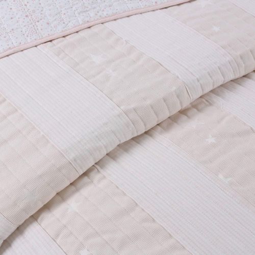  Cozy Line Home Fashions Pink Greta Pastel Polka Dot Green Blue Stripe Flower Print Cotton Bedding Quilt Set, Reversible Coverlet, Bedspread, Gifts for Kids Girls (Pastel Set, Full