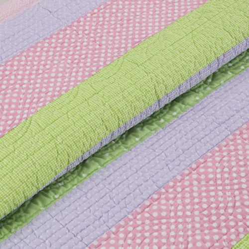  Cozy Line Home Fashions Pink Greta Pastel Polka Dot Green Blue Stripe Flower Print Cotton Bedding Quilt Set, Reversible Coverlet, Bedspread, Gifts for Kids Girls (Pastel Set, Full