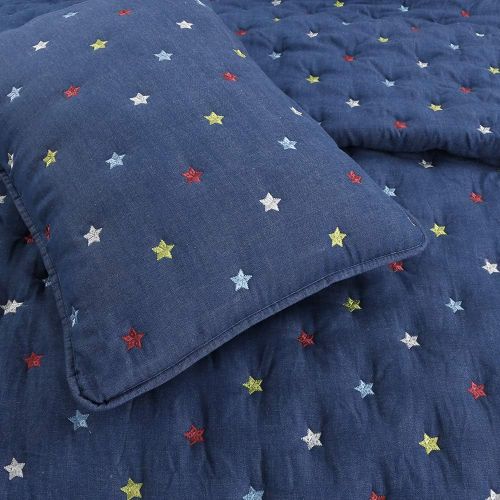  Cozy Line Home Fashions Jurassic Park Dinosaur Benjamin Plaid Print Pattern Navy Blue White Grey Bedding Quilt Set Reversible Coverlet Bedspread 100% Cotton Gifts for Kids Boy(Twin